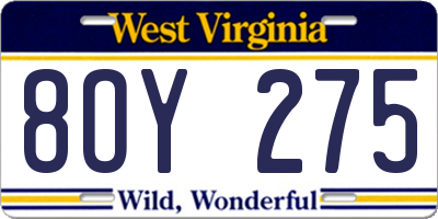 WV license plate 8OY275