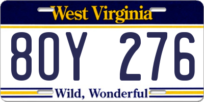 WV license plate 8OY276