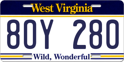 WV license plate 8OY280