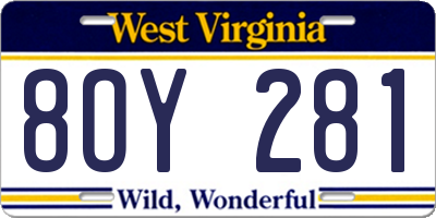 WV license plate 8OY281