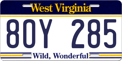 WV license plate 8OY285