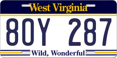 WV license plate 8OY287