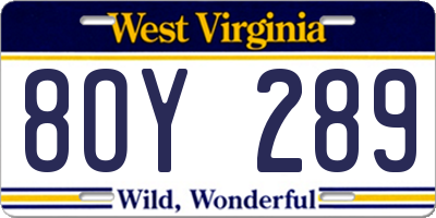 WV license plate 8OY289