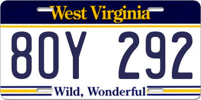 WV license plate 8OY292