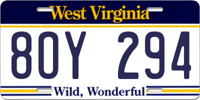 WV license plate 8OY294