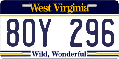 WV license plate 8OY296
