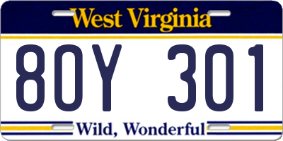 WV license plate 8OY301