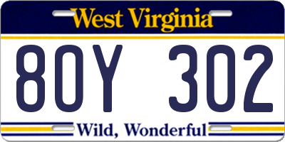 WV license plate 8OY302