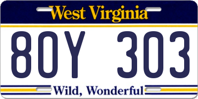 WV license plate 8OY303