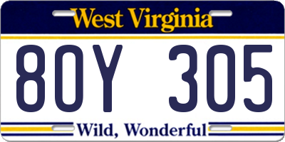 WV license plate 8OY305
