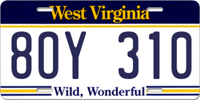 WV license plate 8OY310