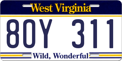 WV license plate 8OY311