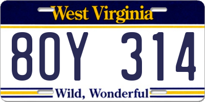 WV license plate 8OY314