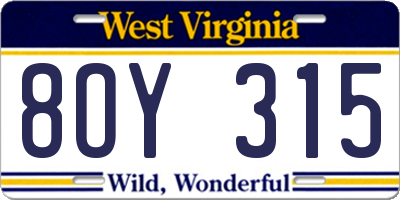 WV license plate 8OY315