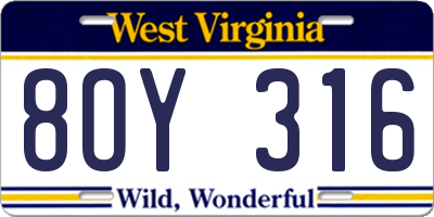 WV license plate 8OY316