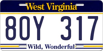 WV license plate 8OY317