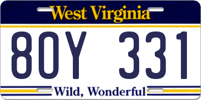 WV license plate 8OY331
