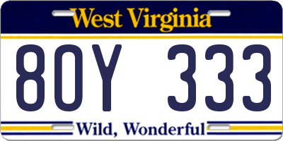 WV license plate 8OY333