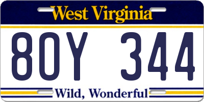 WV license plate 8OY344