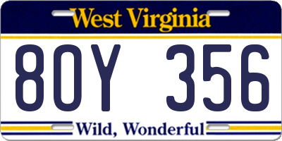 WV license plate 8OY356