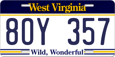 WV license plate 8OY357
