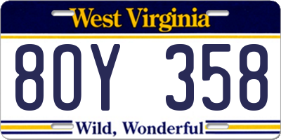 WV license plate 8OY358