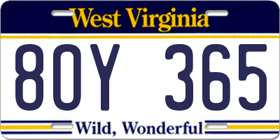 WV license plate 8OY365