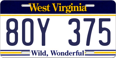 WV license plate 8OY375