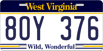 WV license plate 8OY376
