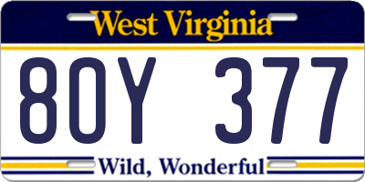 WV license plate 8OY377