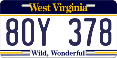 WV license plate 8OY378