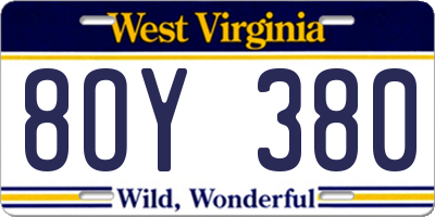 WV license plate 8OY380
