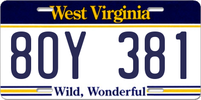 WV license plate 8OY381