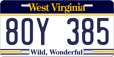 WV license plate 8OY385