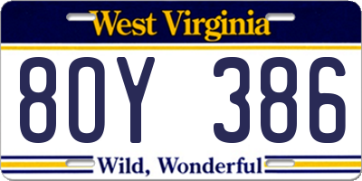 WV license plate 8OY386