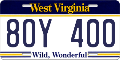 WV license plate 8OY400