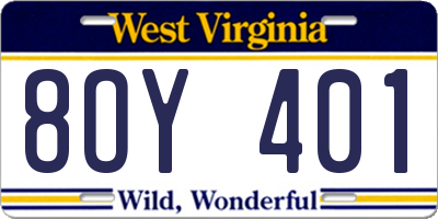 WV license plate 8OY401