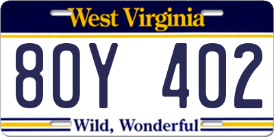 WV license plate 8OY402