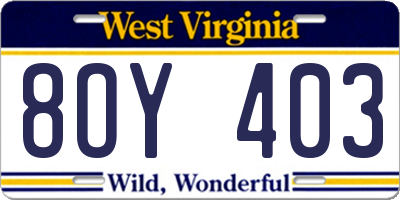 WV license plate 8OY403