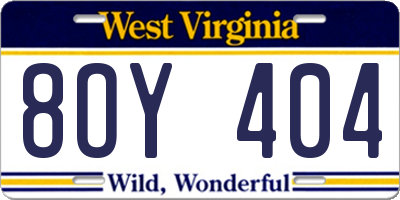 WV license plate 8OY404