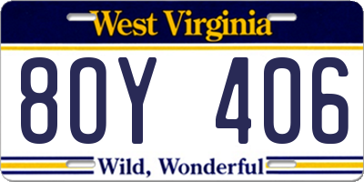 WV license plate 8OY406