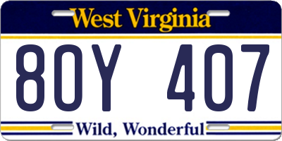 WV license plate 8OY407