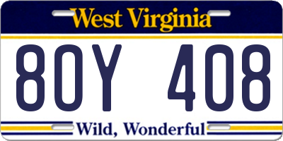 WV license plate 8OY408