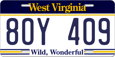 WV license plate 8OY409