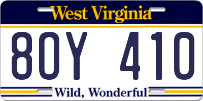 WV license plate 8OY410
