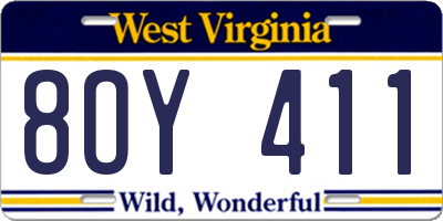 WV license plate 8OY411