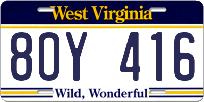WV license plate 8OY416