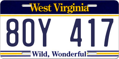 WV license plate 8OY417
