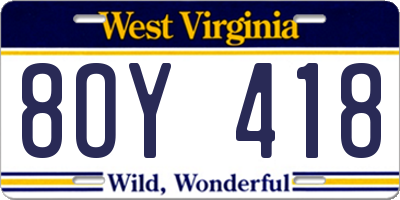 WV license plate 8OY418