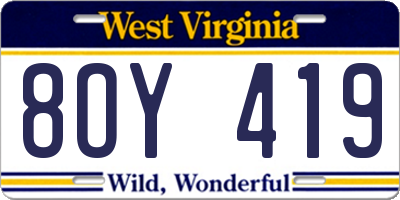 WV license plate 8OY419